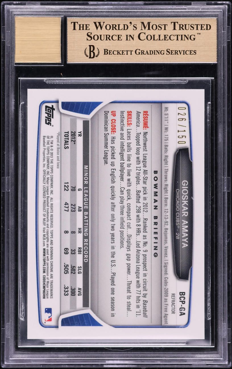 2013 Bowman Chrome Blue Refractor Gioskar Amaya PROSPECT AUTO /150 BGS 9.5 GEM