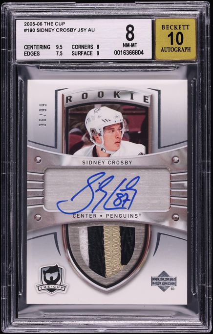2005 Upper Deck The Cup Sidney Crosby ROOKIE PATCH AUTO /99 #180 BGS 8 NM-MT