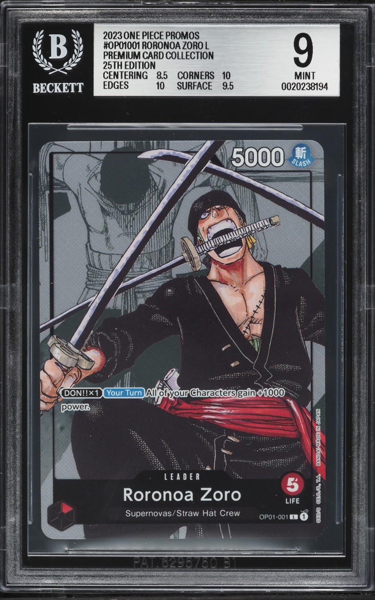 2023 One Piece Promo Premium 25th Anniversary Manga Art Roronoa Zoro L #OP01-001 BGS 9 MINT