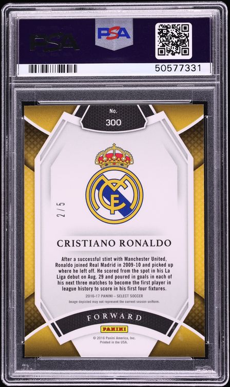 2016 Select Field Level Green Prizm Cristiano Ronaldo /5 #300 PSA 10 GEM MINT