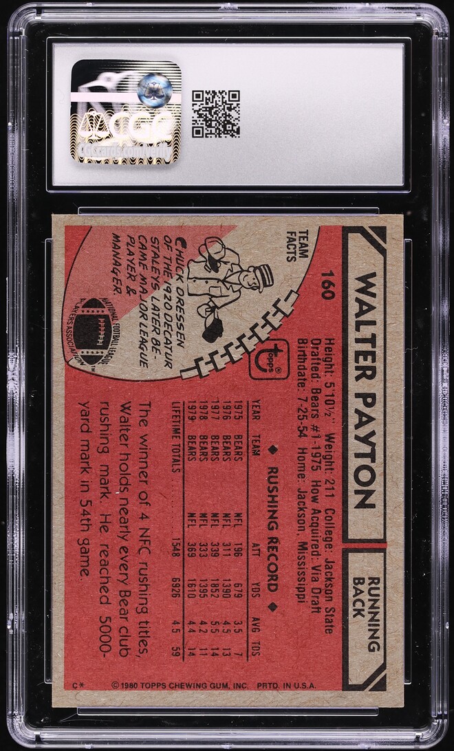 1980 Topps Football Walter Payton ALL-PRO #160 CGC 6.5 EXMT+