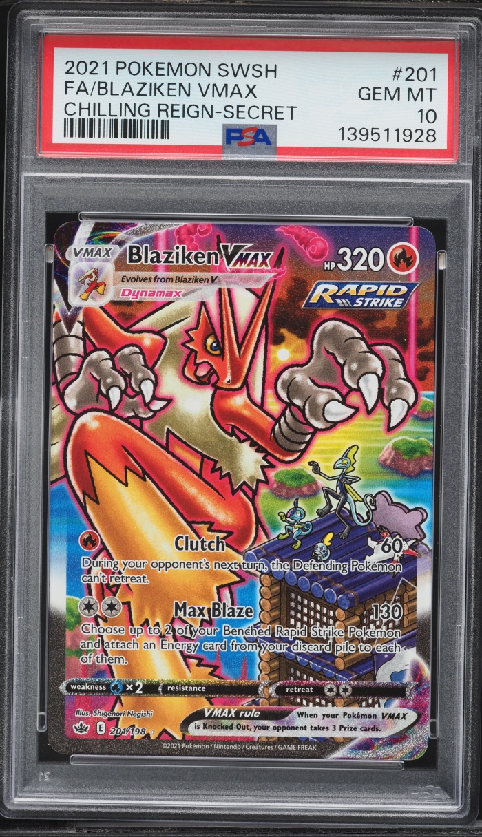 2021 Pokemon Sword & Shield Chilling Reign Alt Art Blaziken VMAX #201 PSA 10 GEM MINT