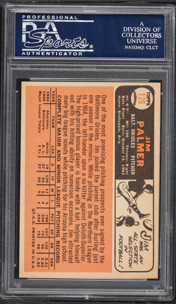 1966 Topps Jim Palmer ROOKIE #126 PSA 6 EXMT
