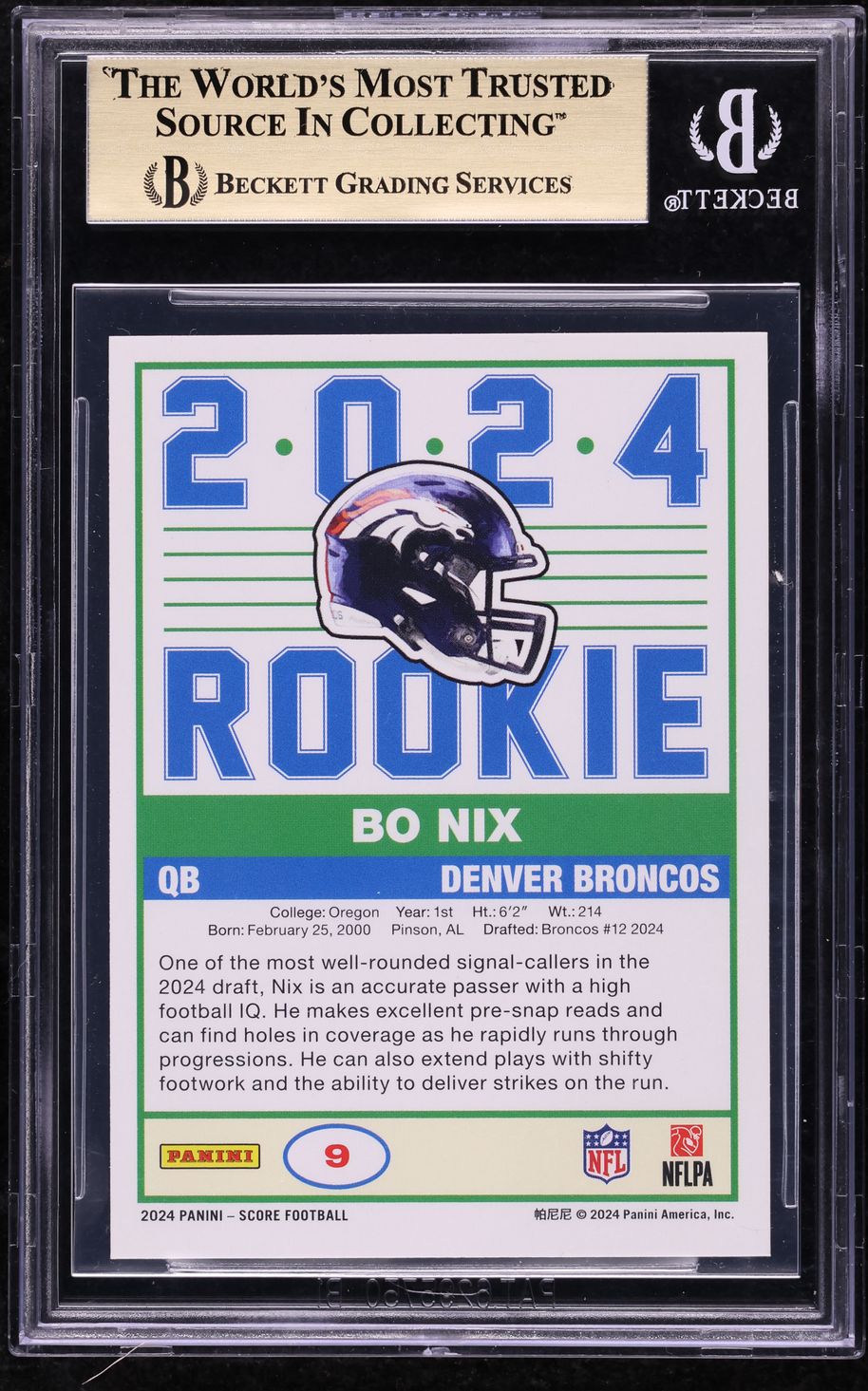 2024 Score 35th Anniversary Bo Nix ROOKIE #9 BGS 9.5 GEM MINT