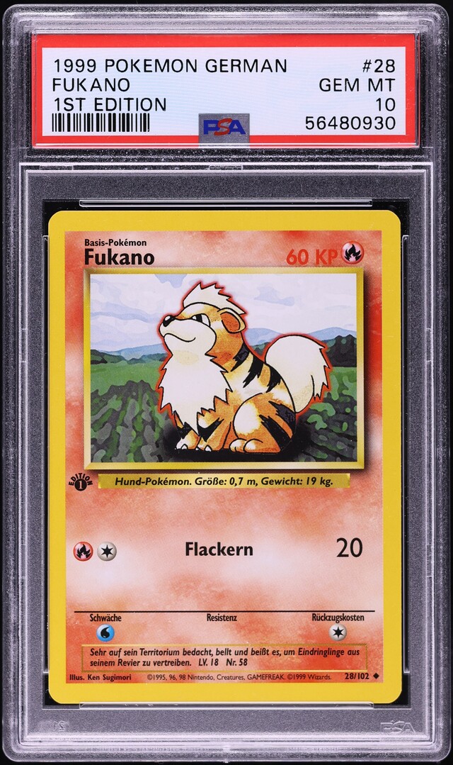 1999 Pokemon German Base Set 1st Edition Growlithe #28 PSA 10 GEM MINT