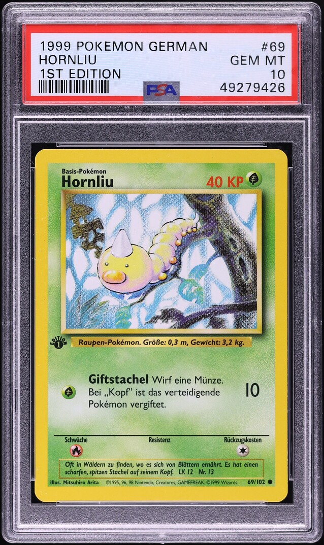 1999 Pokemon German Base Set 1st Edition Weedle Hornliu #69 PSA 10 GEM MINT