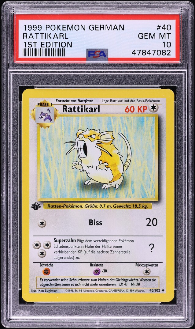 1999 Pokemon German Base Set 1st Edition Raticate #40 PSA 10 GEM MINT