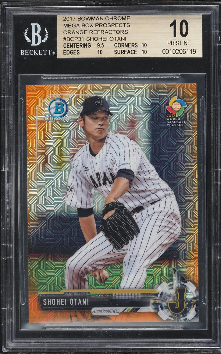 2017 Bowman Chrome Mega Box Orange Refractor Shohei Ohtani PROSPECT JSY # 16/25  BGS 10 GEM