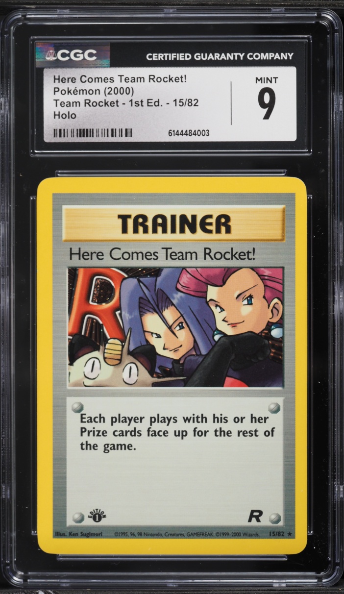 2000 Pokemon Team Rocket 1st Edition Holo Here Comes Team Rocket! #15 CGC 9 MINT