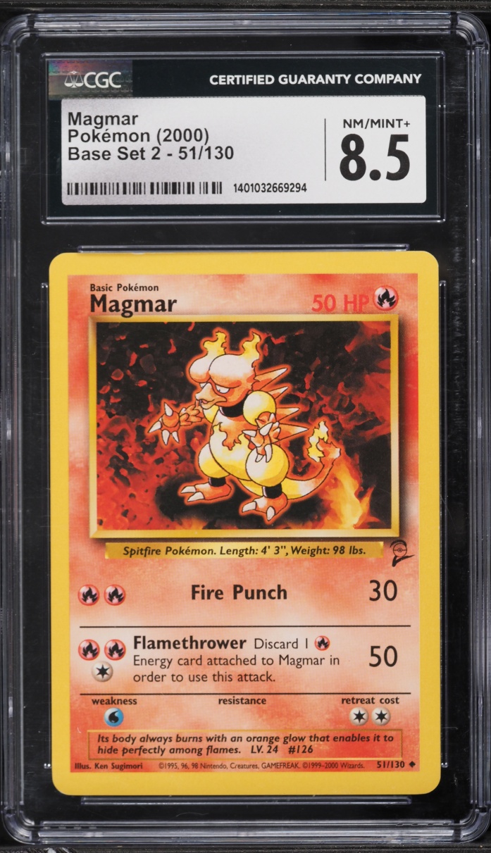 2000 Pokemon Base Set 2 Magmar #51 CGC 8.5 NM-MT+