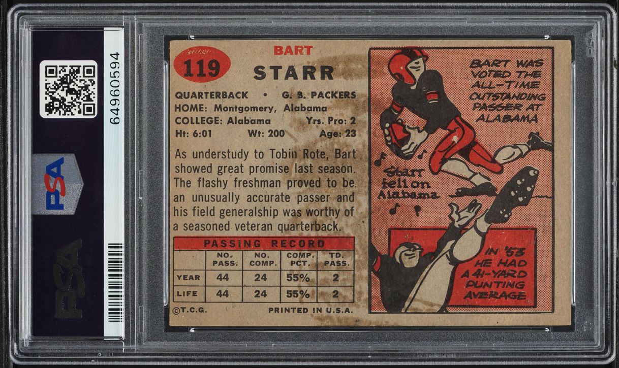 1957 Topps Football Bart Starr ROOKIE #119 PSA 4(mc) VGEX