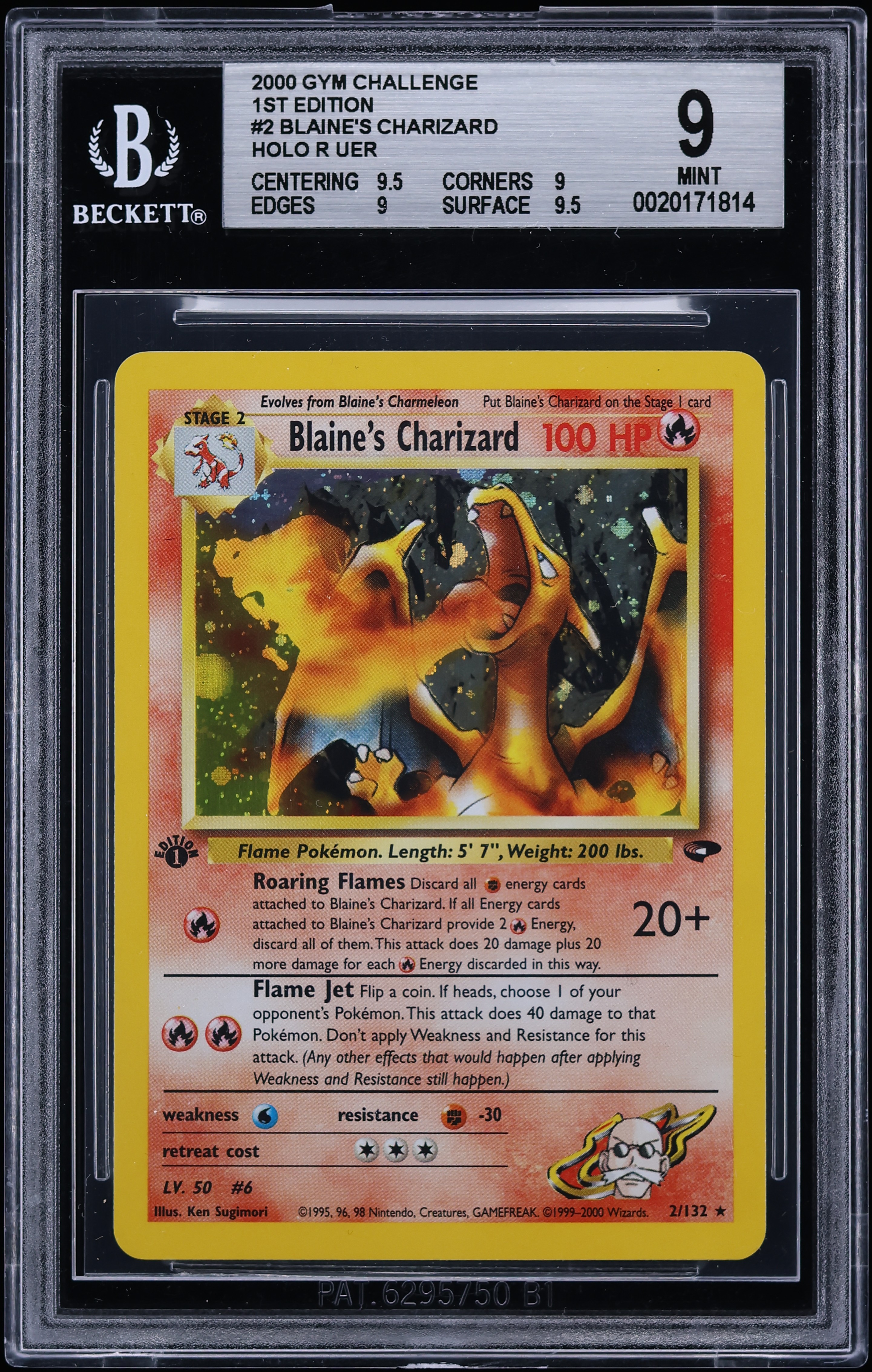 2000 Pokemon Gym Challenge 1st Edition Holo Blaine's Charizard #2 BGS 9 MINT