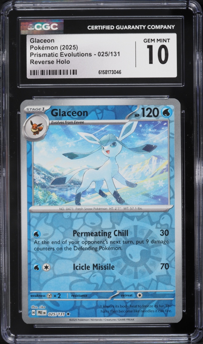 2025 Pokemon Scarlet & Violet Prismatic Evolutions Reverse Holo Glaceon #25 CGC 10 GEM MINT