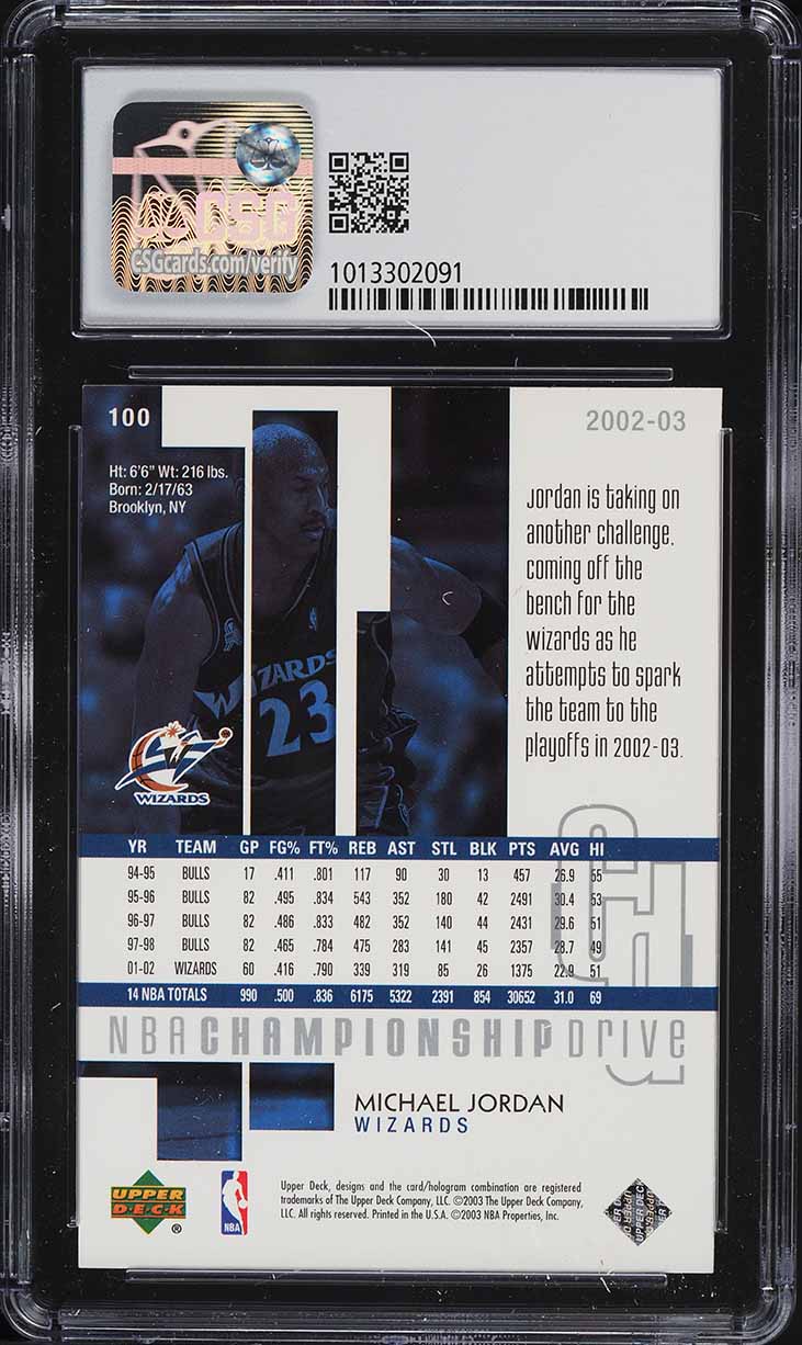 2002 Upper Deck Championship Drive Michael Jordan #100 CSG 9.5 GEM MINT