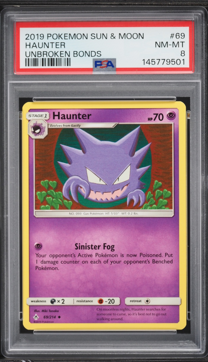 2019 Pokemon Sun & Moon Unbroken Bonds Haunter #69 PSA 8 NM-MT