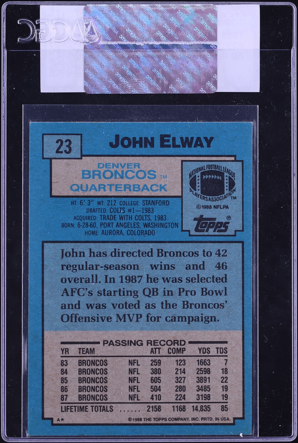 1988 Topps All-Pro John Elway #23 CGC AUTH