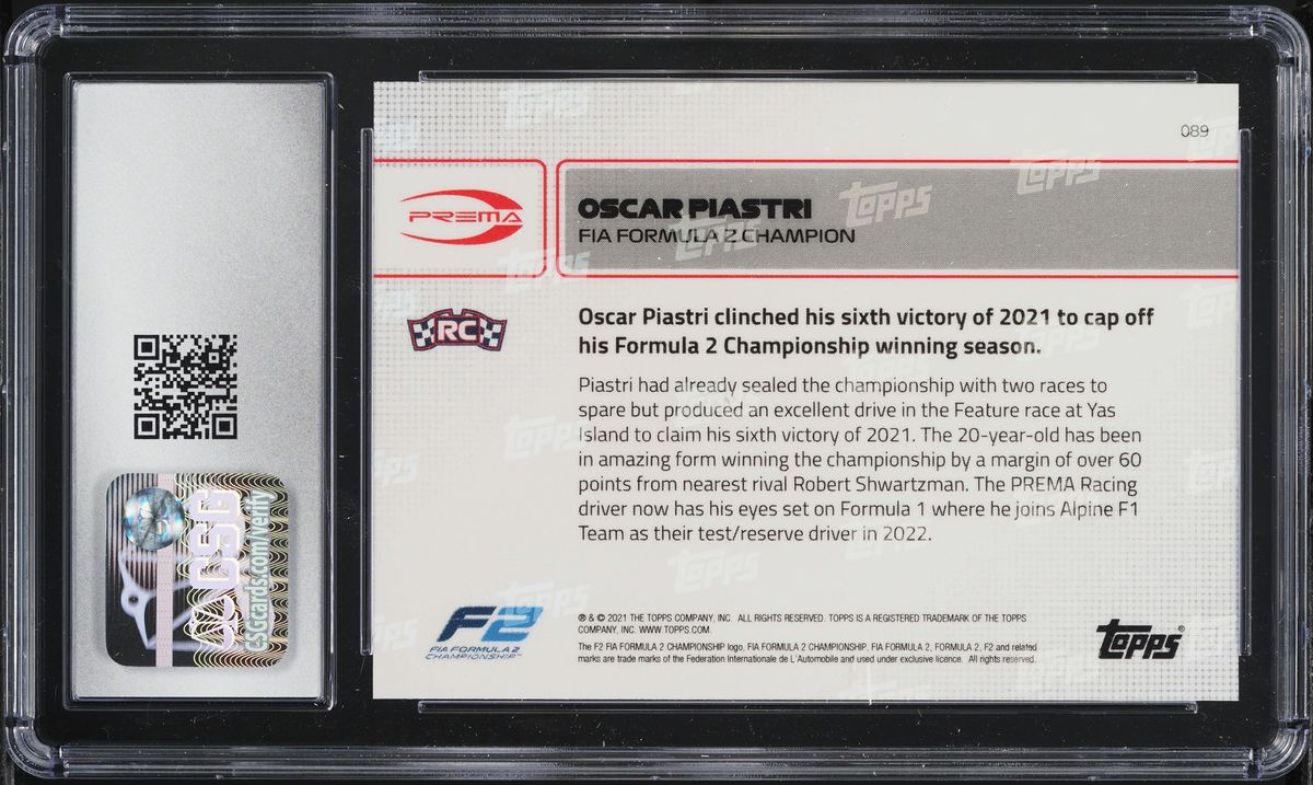 2021 Topps Now Formula 1 Oscar Piastri ROOKIE #089 CSG 10 GEM MINT