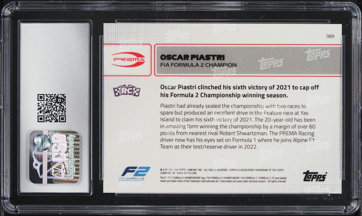 2021 Topps Now Formula 1 F2 Oscar Piastri ROOKIE #089 CSG 10 GEM MINT