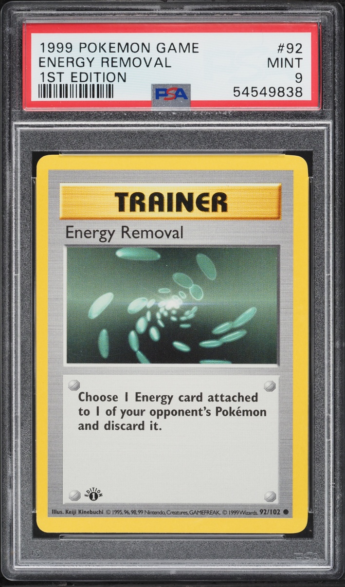 1999 Pokemon Base Set Shadowless 1st Edition Energy Removal #92 PSA 9 MINT