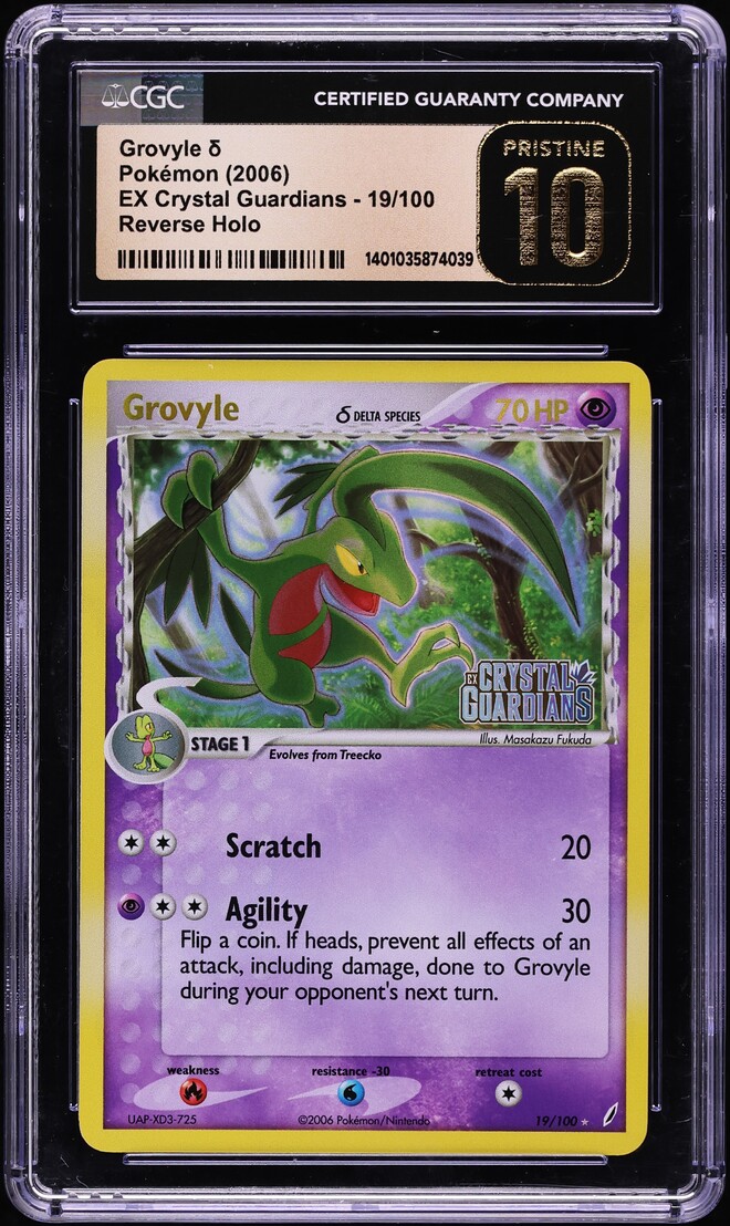 2006 Pokemon EX Crystal Guardians Reverse Holo Grovyle #19 CGC 10 PRISTINE