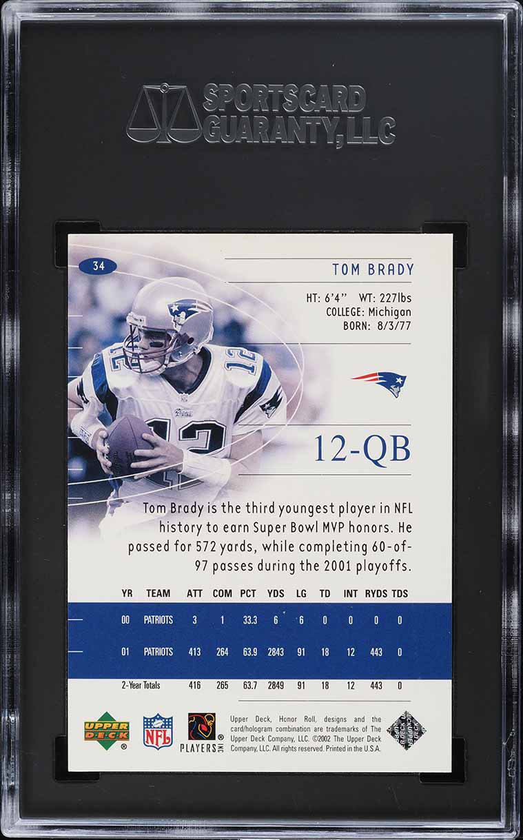 2002 Upper Deck Honor Roll Tom Brady #34 SGC 8.5 NM-MT+