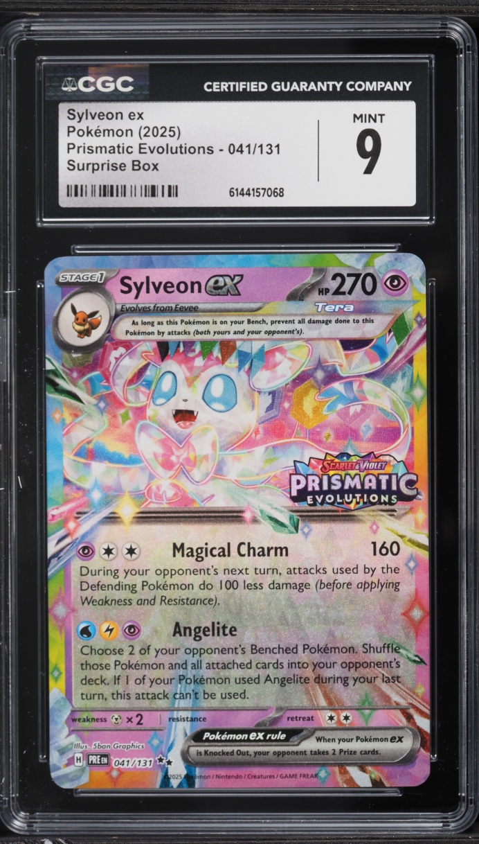 2025 Pokemon Scarlet & Violet Prismatic Evolutions Surprise Box Holo Sylveon EX #41 CGC 9 MINT