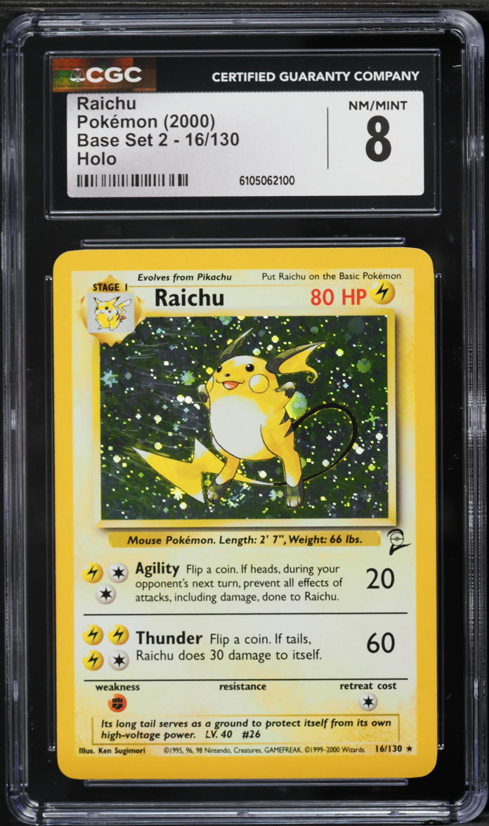 2000 Pokemon Base Set 2 Holo Raichu #16 CGC 8 NM-MT