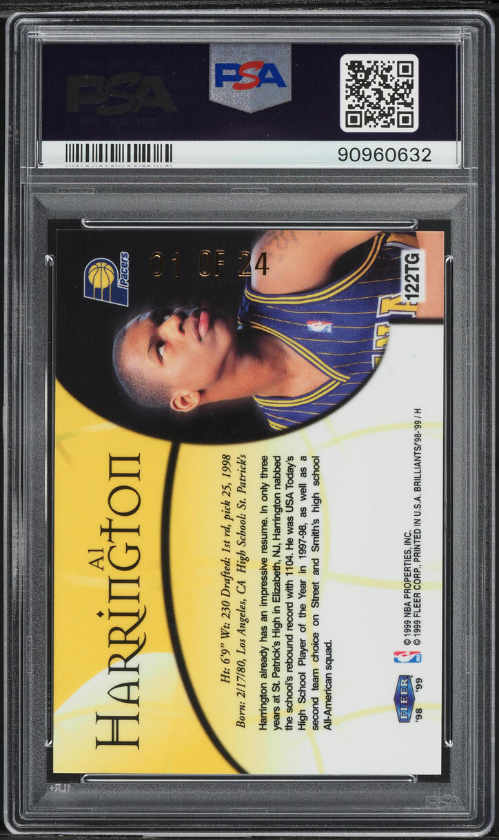 1998 Fleer Brilliants 24kt Gold Al Harrington ROOKIE 1/24 #122TG PSA 8 NM-MT