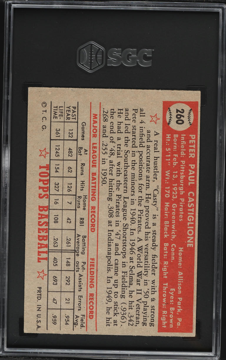 1952 Topps Pete Castiglione #260 SGC 4.5 VGEX+