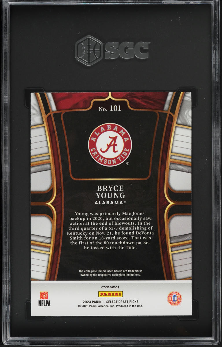 2023 Select Draft Picks Red Lazer Prizm Bryce Young ROOKIE #101 SGC 10 GEM MINT