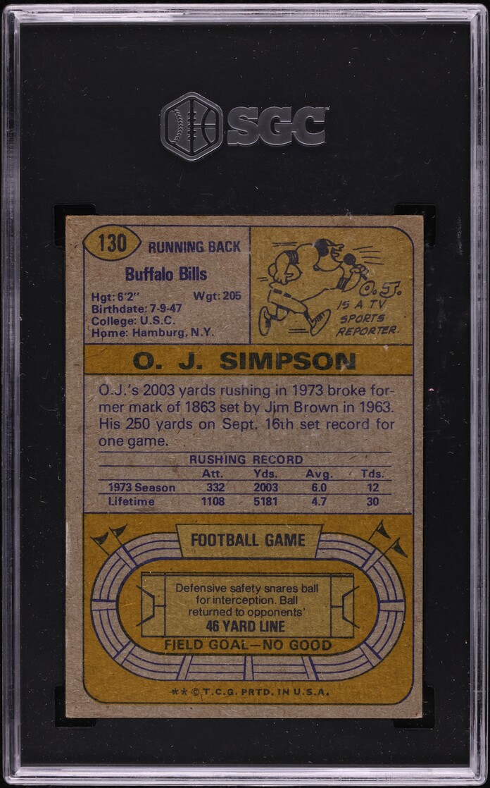 1974 Topps Football OJ Simpson #130 SGC 5 EX