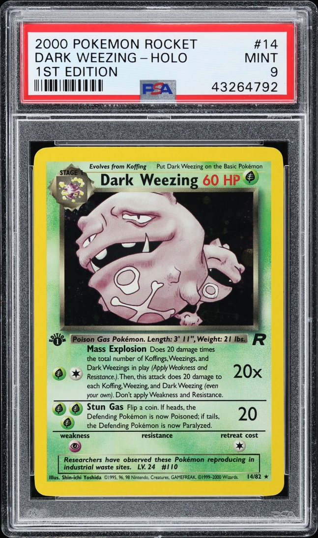 2000 Pokemon Team Rocket 1st Edition Holo Dark Weezing #14 PSA 9 MINT
