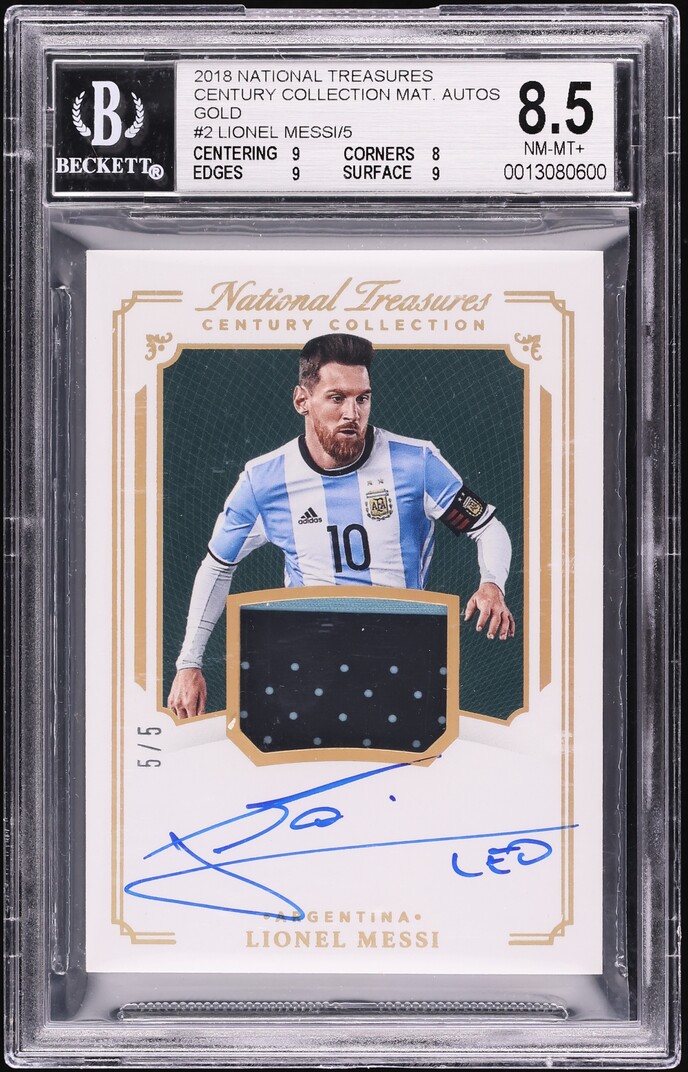2018 National Treasures Century Gold Lionel Messi PATCH AUTO 5/5 #CC-LM BGS 8.5 NM-MT+