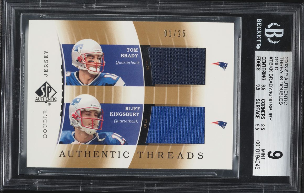 2003 SP Authentic Threads Doubles Gold Tom Brady & Kliff Kingsbury PATCH 1/25 #TBKK BGS 9 MINT