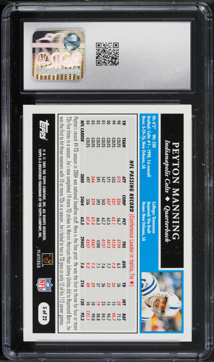 2005 Topps Turn Back The Clock Peyton Manning #5 CGC 10 GEM MINT