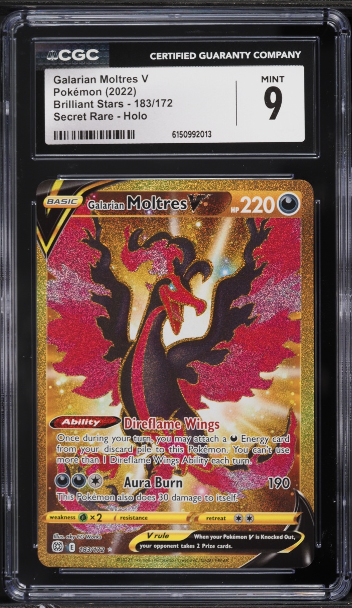 2022 Pokemon Sword & Shield Brilliant Stars Gold Rare Galarian Moltres V #183 CGC 9 MINT