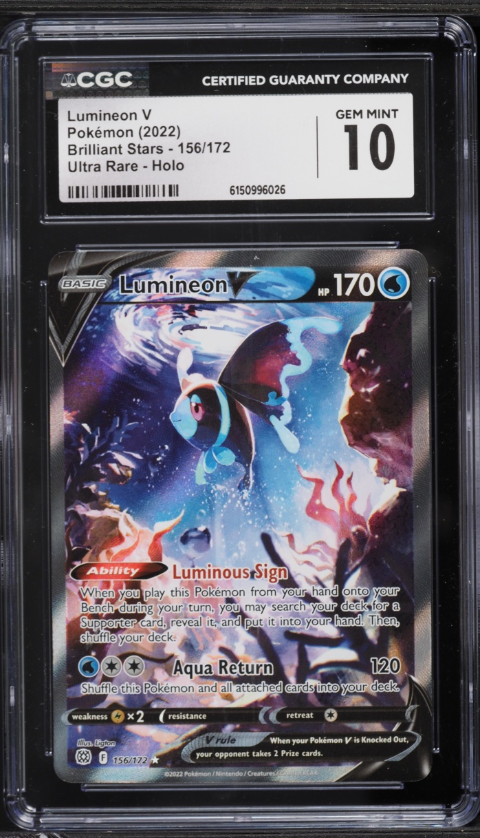 2022 Pokemon Sword & Shield Brilliant Stars Alt Art Lumineon V #156 CGC 10 GEM MINT
