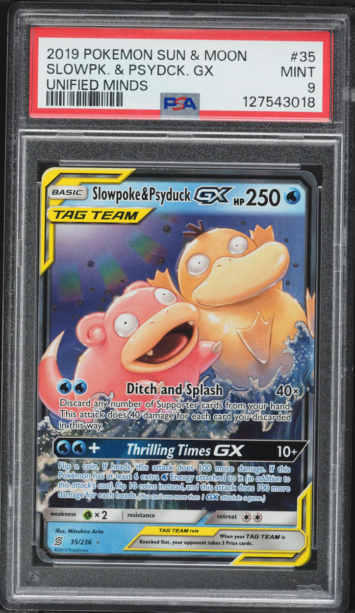 2019 Pokemon Sun & Moon Unified Minds Full Art Slowpoke & Psyduck GX #35 PSA 9 MINT