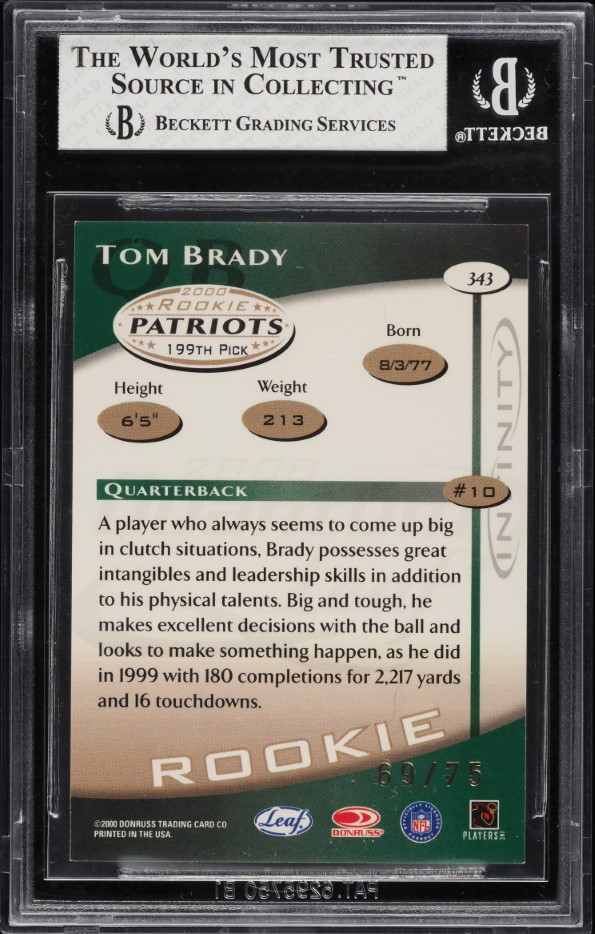 2000 Quantum Leaf Infinity Green Tom Brady ROOKIE /75 #343 BGS 8 NM-MT