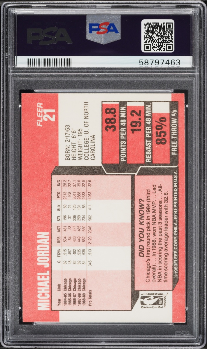1989 Fleer Basketball Michael Jordan #21 PSA 8 NM-MT