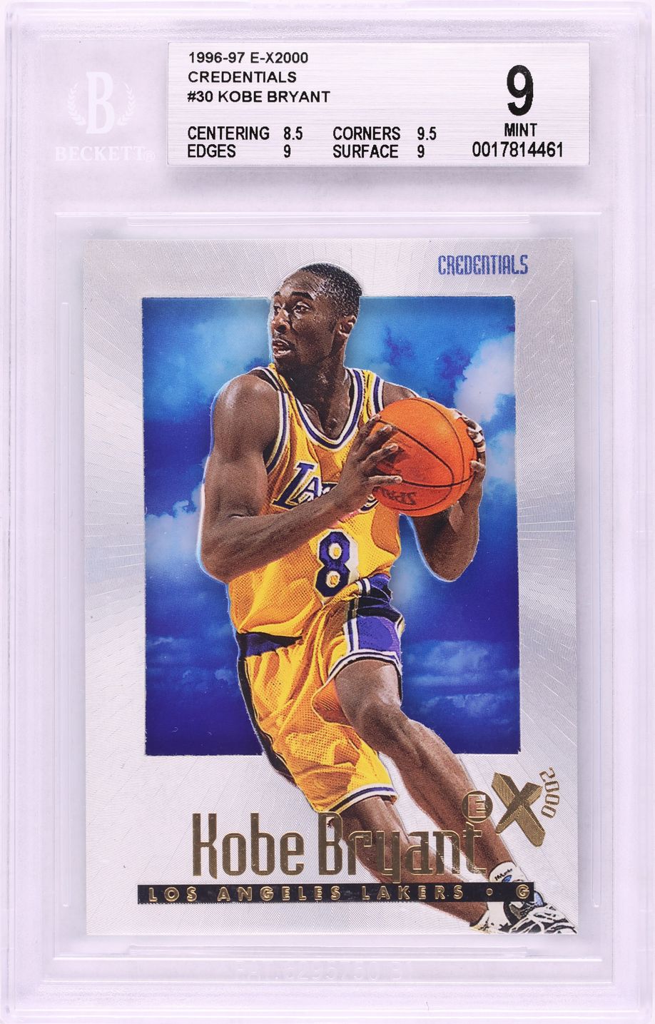 1996 Skybox E-X2000 Credentials Kobe Bryant ROOKIE /499 #30 BGS 9 MINT