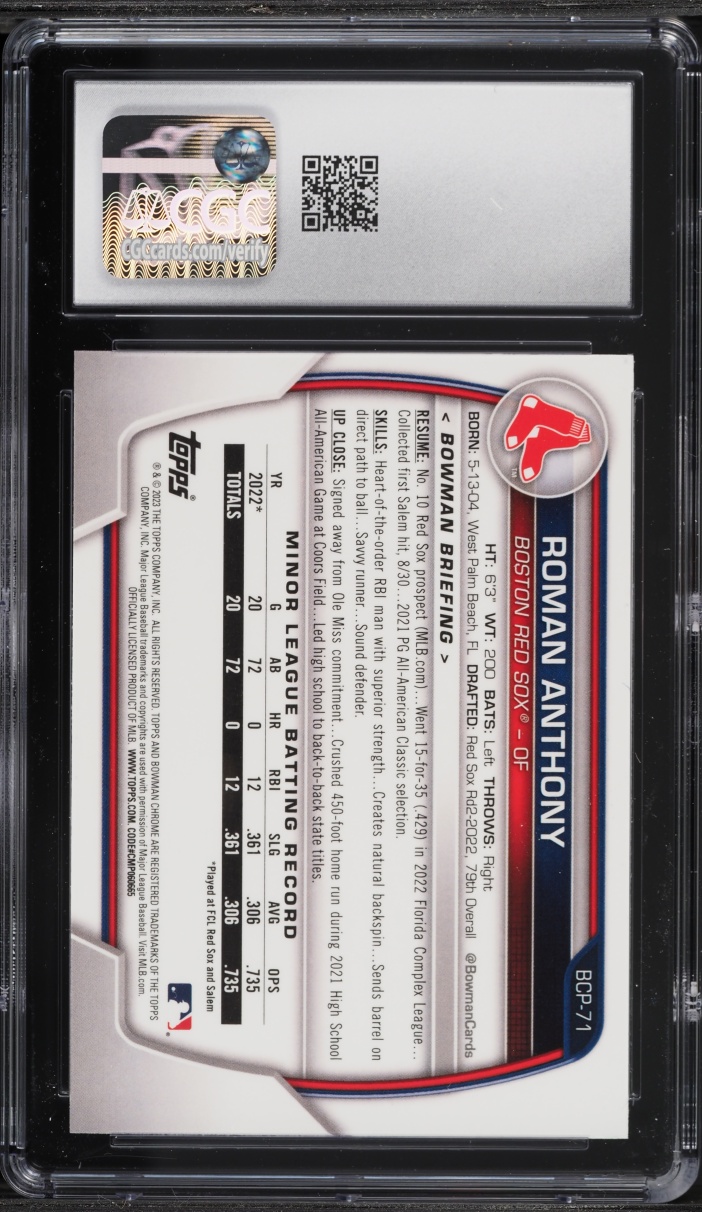 2023 Bowman Chrome Roman Anthony PROSPECT #BCP-71 CGC 8 NM-MT