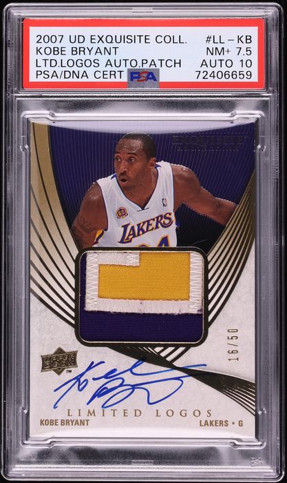 2007 Exquisite Collection Limited Logos Kobe Bryant PATCH AUTO DNA 10 /50 #LL-KB PSA 7.5 NRMT+