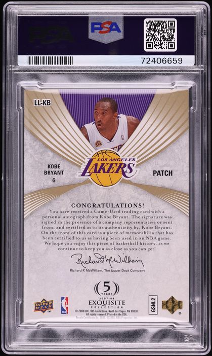 2007 Exquisite Collection Limited Logos Kobe Bryant PATCH AUTO DNA 10 /50 #LL-KB PSA 7.5 NRMT+