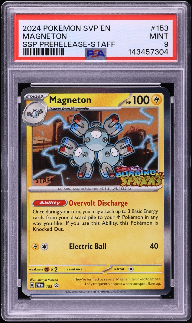 2024 Pokemon Scarlet & Violet Promo Surging Sparks Prerelease Staff Magneton #153 PSA 9 MINT