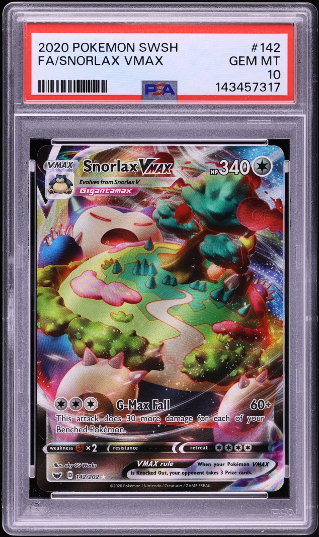2020 Pokemon Sword & Shield Full Art Snorlax VMAX #142 PSA 10 GEM MINT