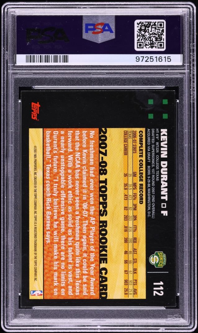 2007 Topps Basketball Kevin Durant ROOKIE #112 PSA 7 NRMT