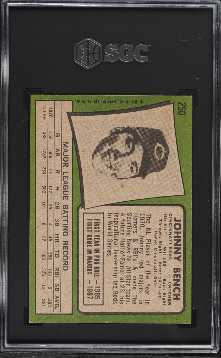 1971 Topps Johnny Bench #250 SGC 6.5 EXMT+