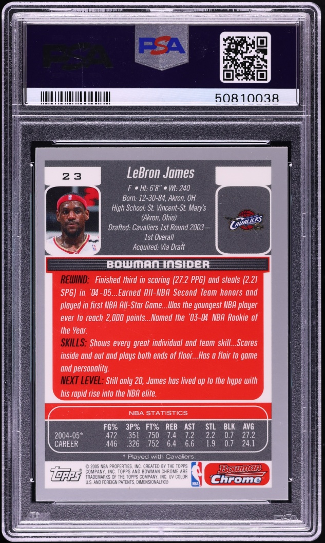 2005 Bowman Chrome Draft Picks & Prospects LeBron James #23 PSA 8 NM-MT