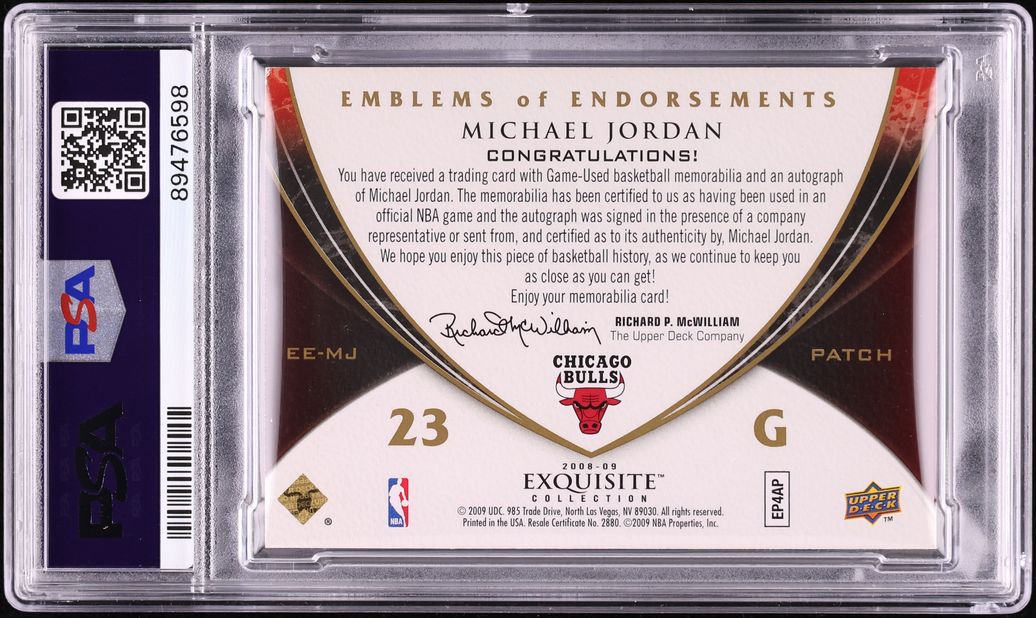 2008 Exquisite Collection Emblems Of Endorsements Michael Jordan PATCH AUTO DNA 10 /10 PSA AUTH